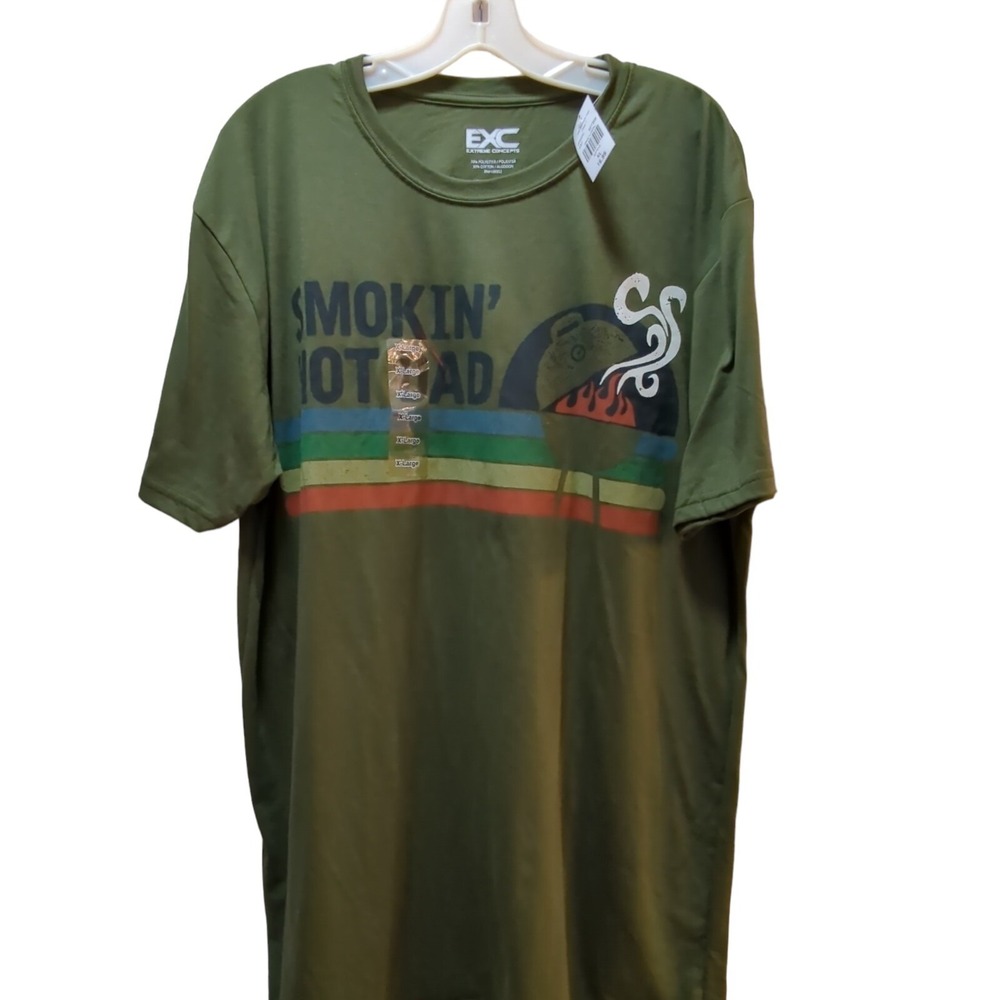 Smokin' Hot Dad green Men's t shirt XL Grill smoke rainbow stripes summer NWT
